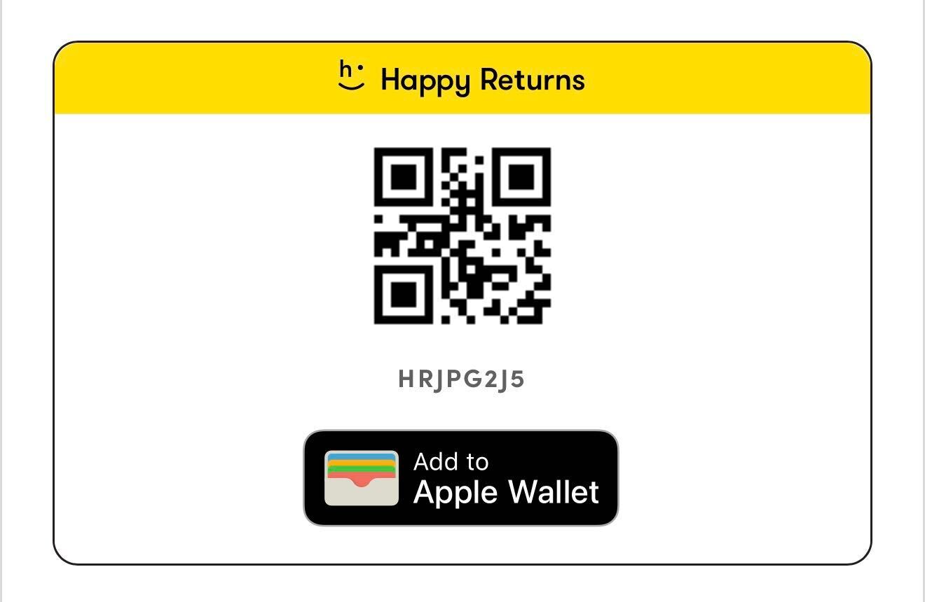Example Return Bar QR code along with apple pass add to wallet button